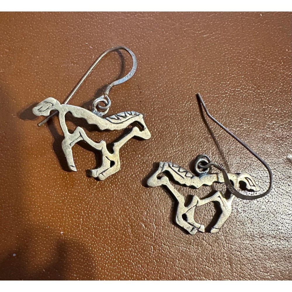 Navajo Openart Sterling Silver Horse Dangle Earrings